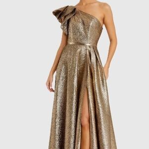 Mac Duggal Gold One Shoulder Metallic Ball Gown